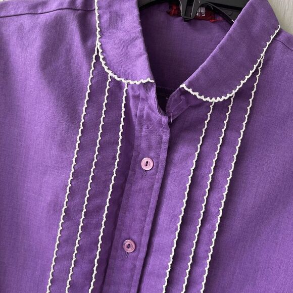 VTG Jackie Jones Miami Purple Blouse w/ Picot Scallop Trim SZ S/M - Picture 2 of 7